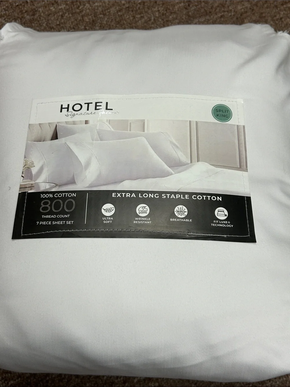 800-Thread Count White Cotton Sheet Set - 7 Piece, Split king hotel signature